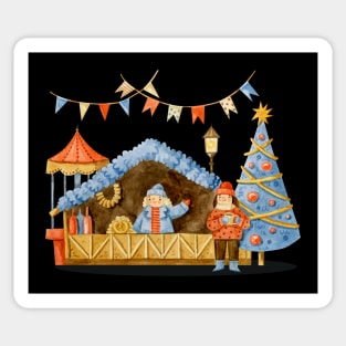 Christmas Market Watercolor Sticker